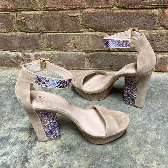 Vince Camuto Nedra Snakeskin Nude Suede Platform Heel Size 8 - Picture 5 of 9